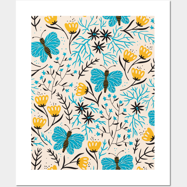 Flower And Butterfly Seamless Pattern Wall Art by FaelynArt